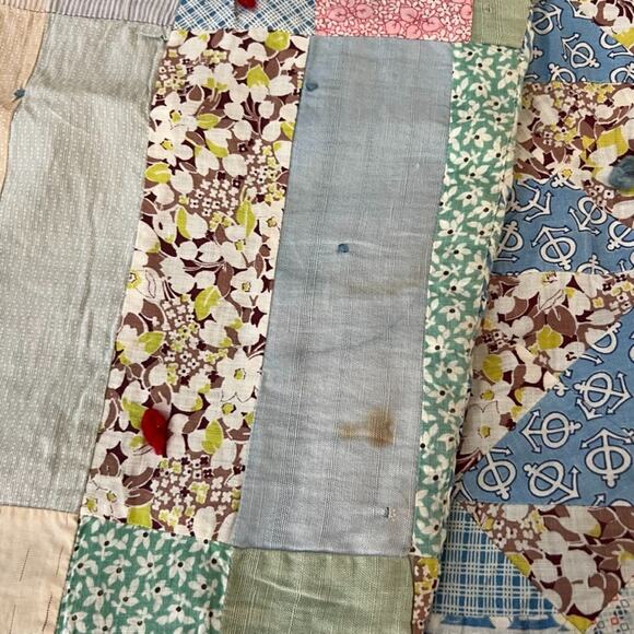 Handmade Nap Quilt Bed Cover Diamond Floral Patchwork Reversible 57" x 72" - Picture 10 of 16